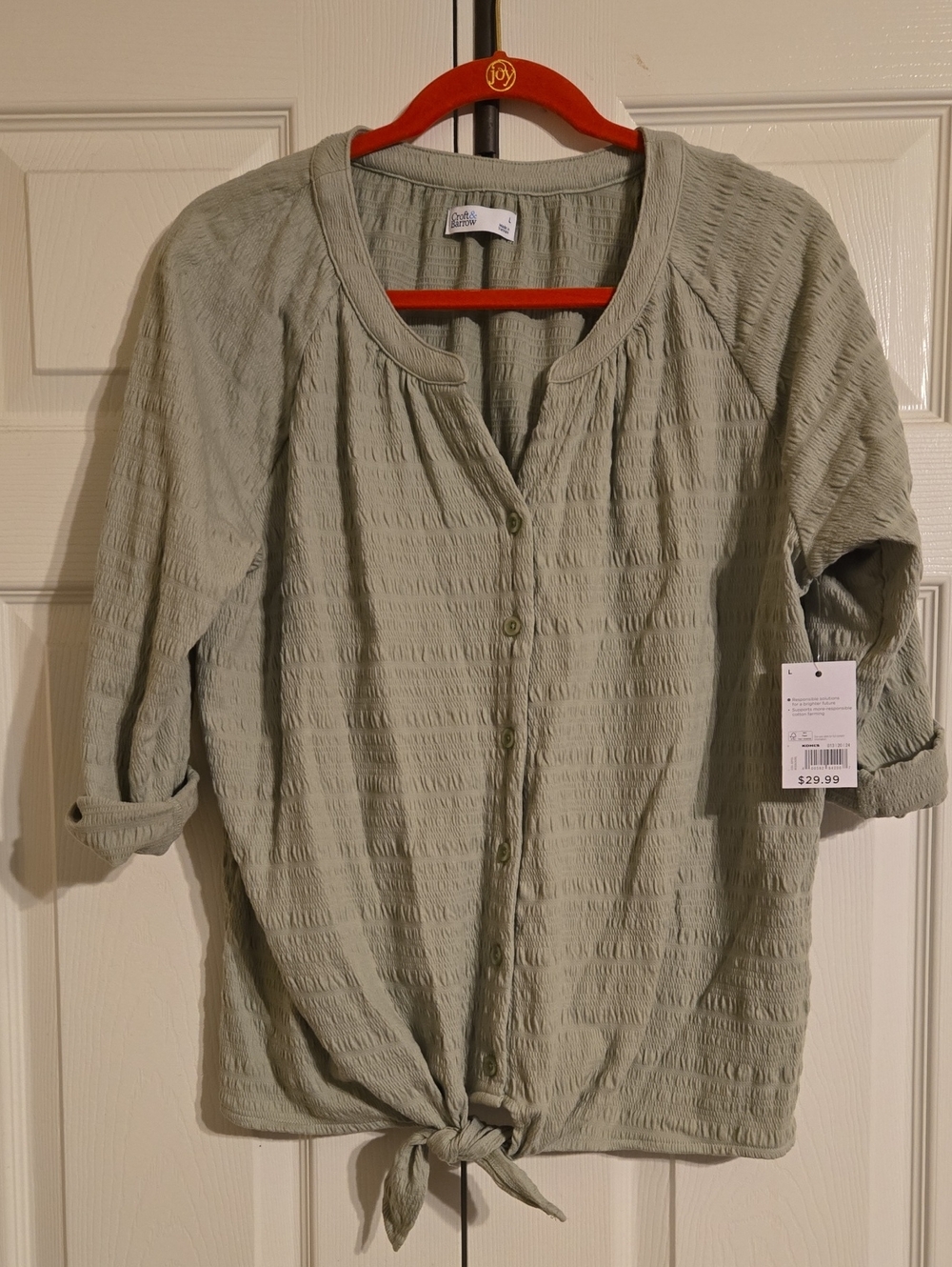 Kohl's Sage Green Button-Front Tie Hem Top